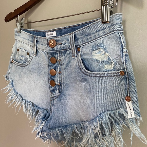 ONE Teaspoon “Brandos” Jean Shorts Relaxed Fit Long Rise Button Fly Size 24 - Picture 6 of 16